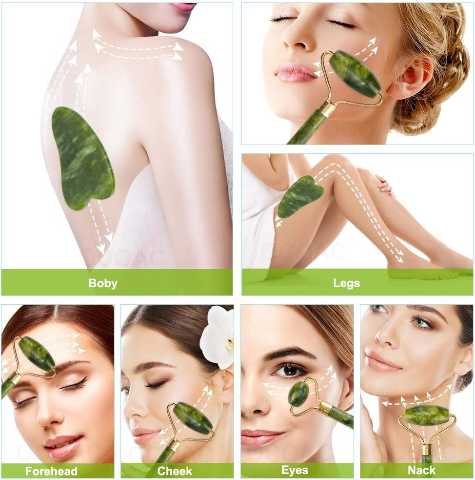 Jade Gua Sha Facial Massager Set - 5 in 1 Skin Care Tools