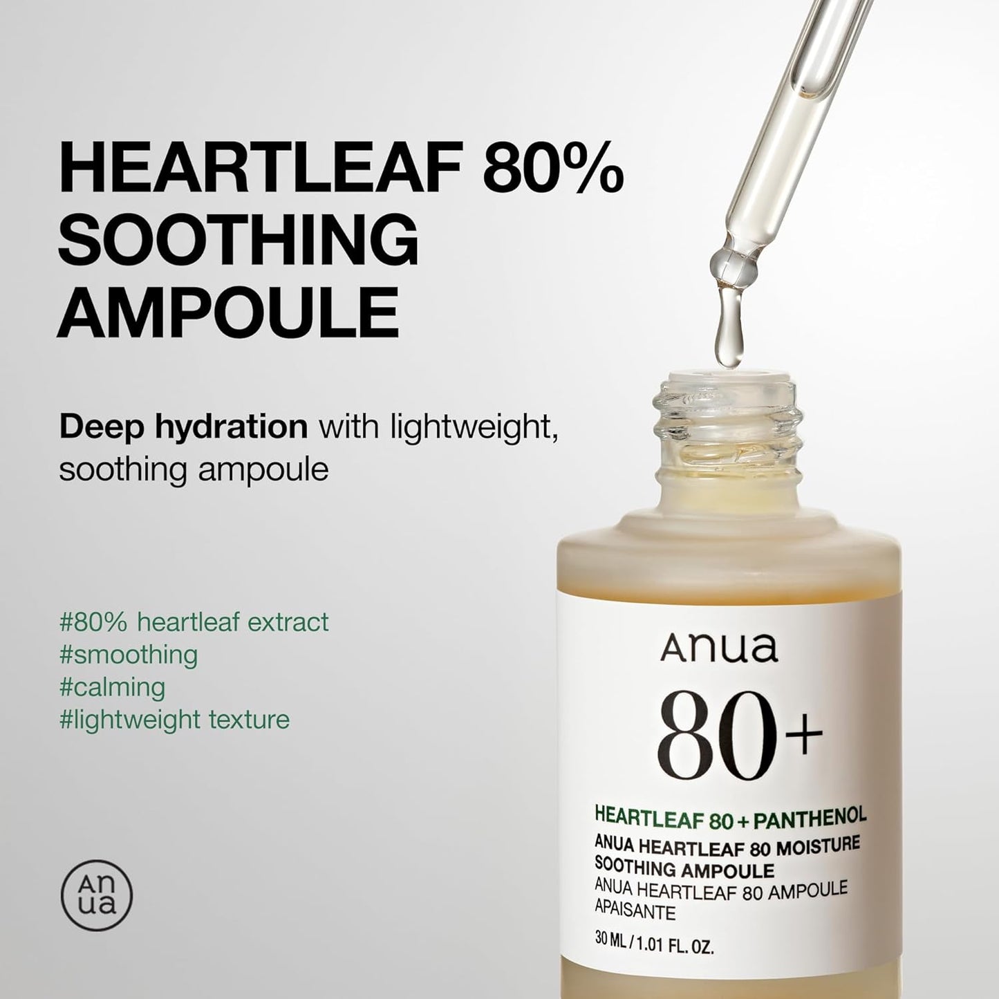 Heartleaf 80 Soothing Ampoule – Hydrating Korean Facial Serum with Panthenol & Hyaluronic Acid (30ml)