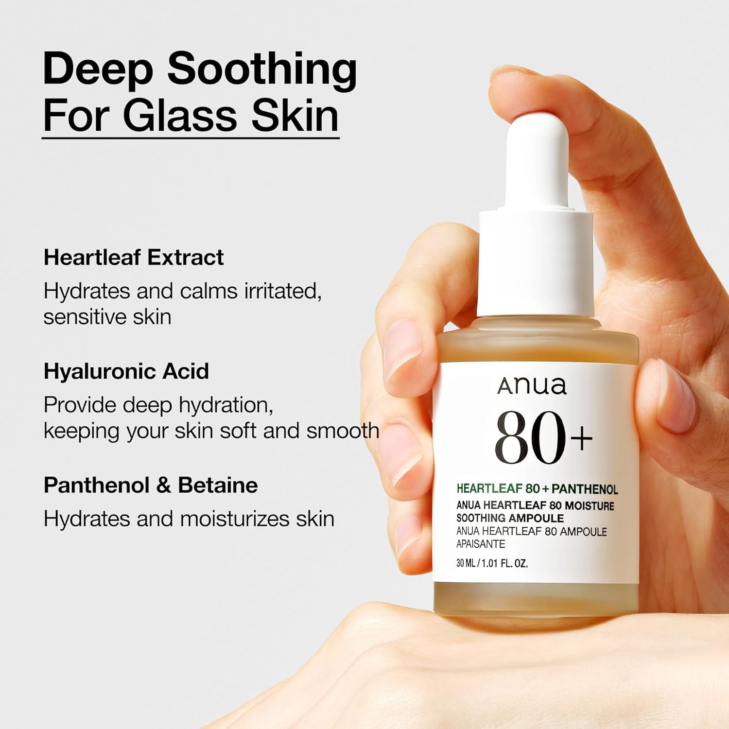 Heartleaf 80 Soothing Ampoule – Hydrating Korean Facial Serum with Panthenol & Hyaluronic Acid (30ml)