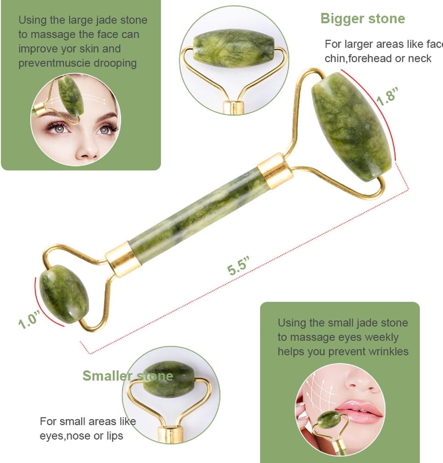 Jade Gua Sha Facial Massager Set - 5 in 1 Skin Care Tools