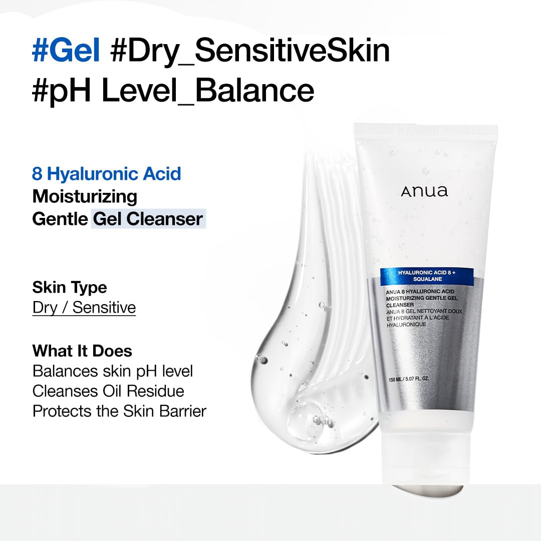Moisturizing Gentle Gel Cleanser – pH-Balanced Korean Face Wash with Hyaluronic Acid, Squalane & Ceramide (150ml)